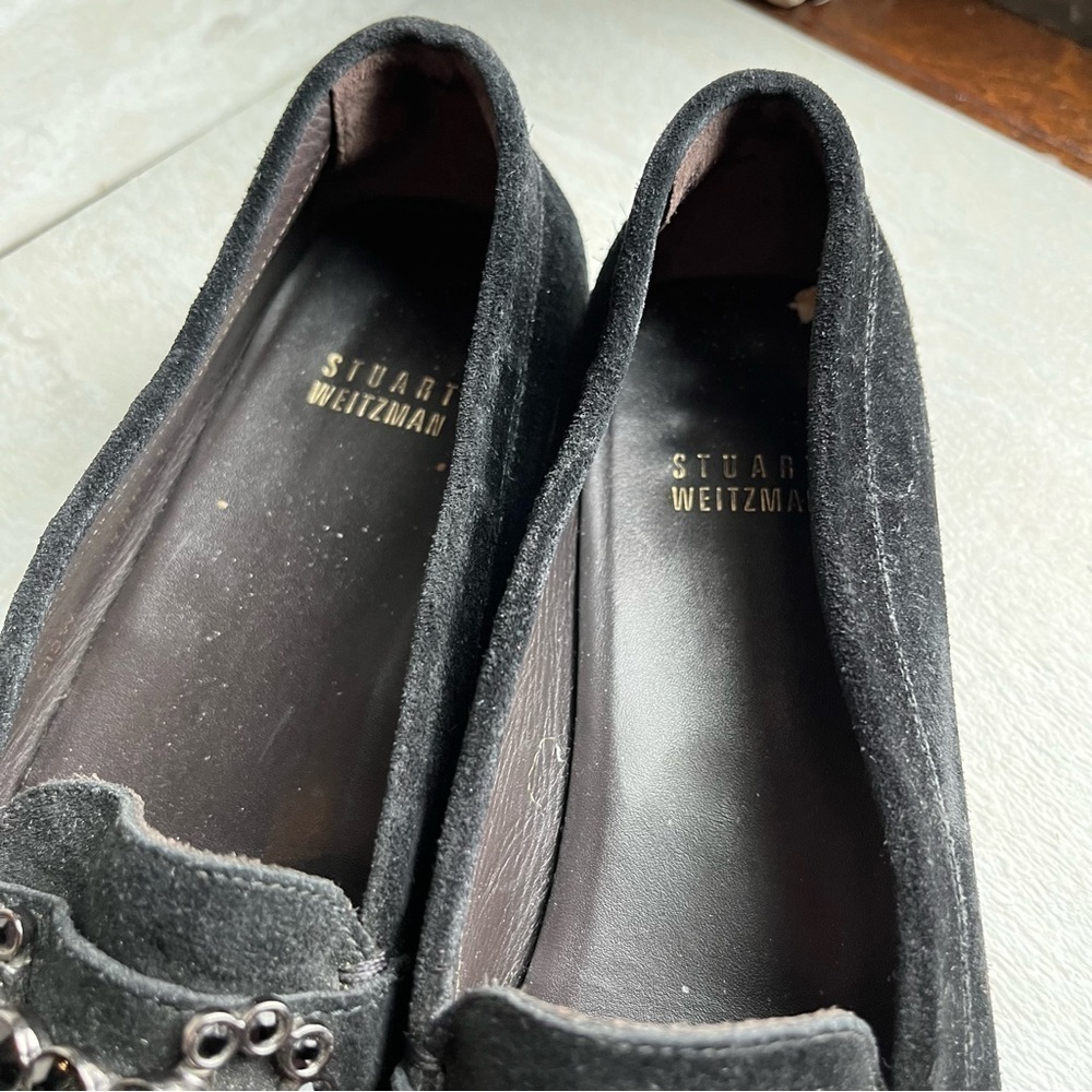 ** Stuart Weitzman Driving Loafers Black Leather Size 7.5 Crystal Embellished - Picture 4 of 10